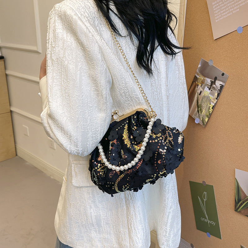 Elegant Floral Sequin Evening Clutch