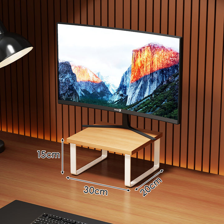 Compact Wooden Monitor Riser with Metal Frame and Under-Shelf Storage