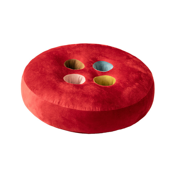 Round floor cushion pouf in button design with four recessed compartments and soft velvet cover Kalsten