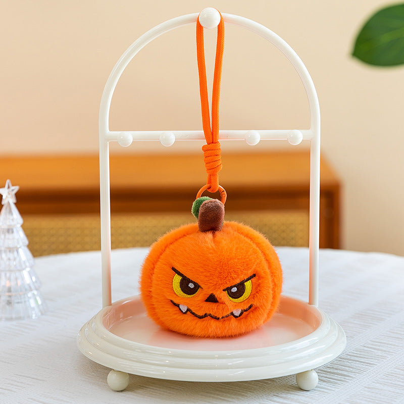 Plush pumpkin keychain with key ring and carabiner