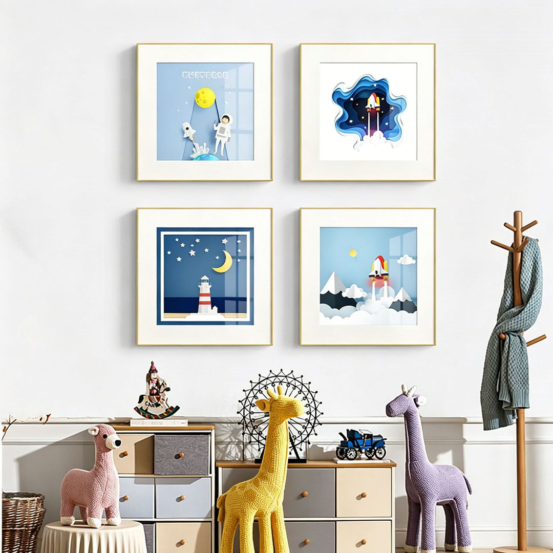 Framed Rocket Ship Paper Art
