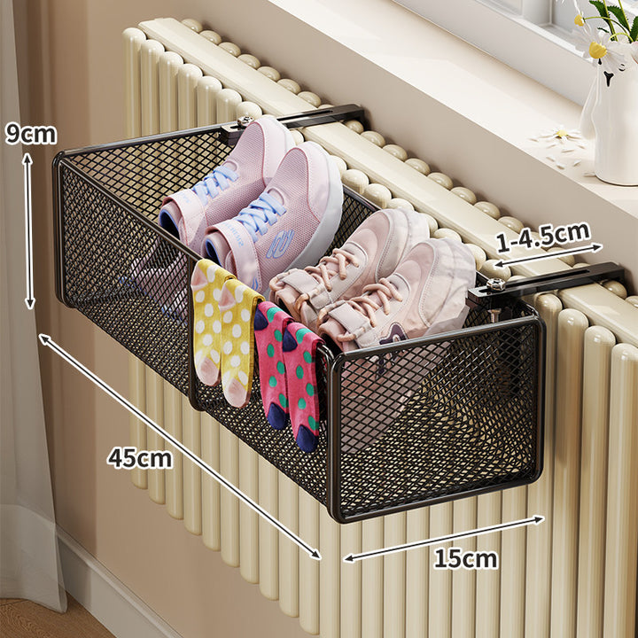 Radiator-Mounted Mesh Shoe & Sock Drying Basket with Adjustable Clamp