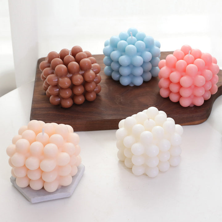 Sculptural Grid-Pattern Cube Tabletop Candle