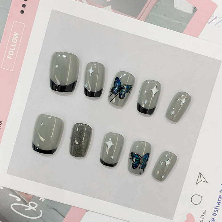 Artistic nail tips with butterfly designs Kalsten
