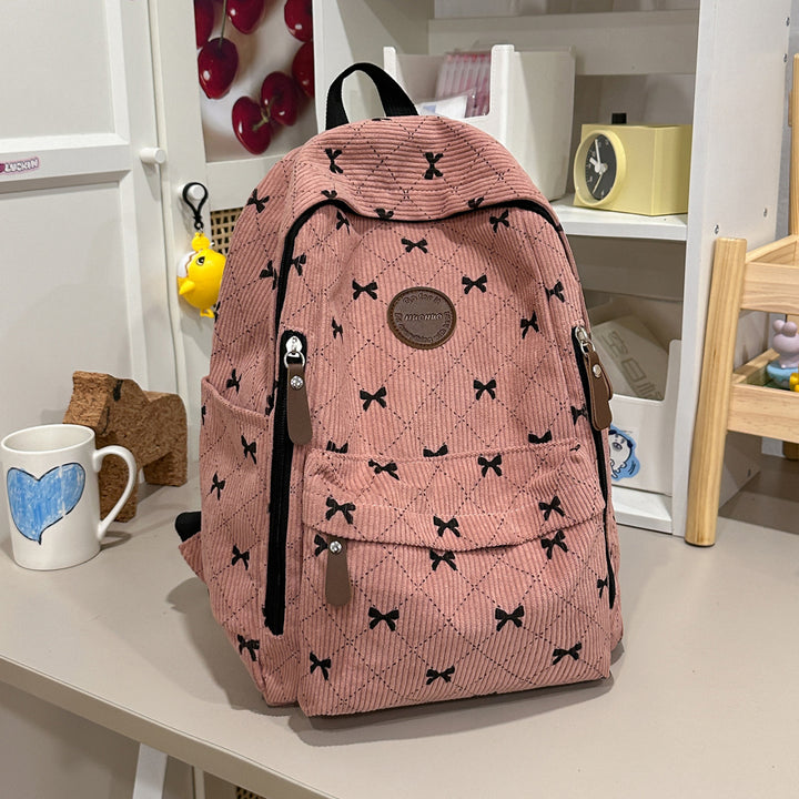 Bow-Embellished Corduroy Backpack Kalsten