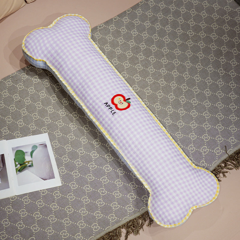 Bone-shaped extra-long body pillow with cotton cover and apple embroidery
