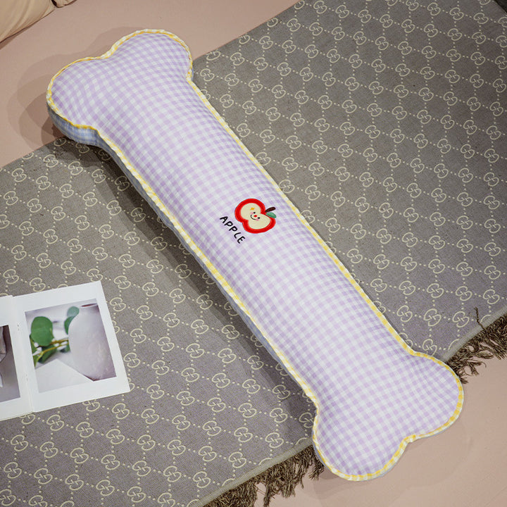 Bone-shaped extra-long body pillow with cotton cover and apple embroidery