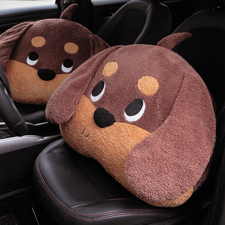 Large soft plush dog pillow as a back and decorative pillow