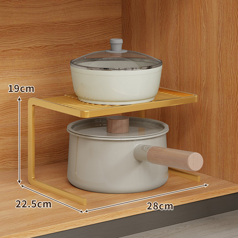 Compact Space-Saving Kitchen Countertop Pot and Pan Organizer Shelf Riser