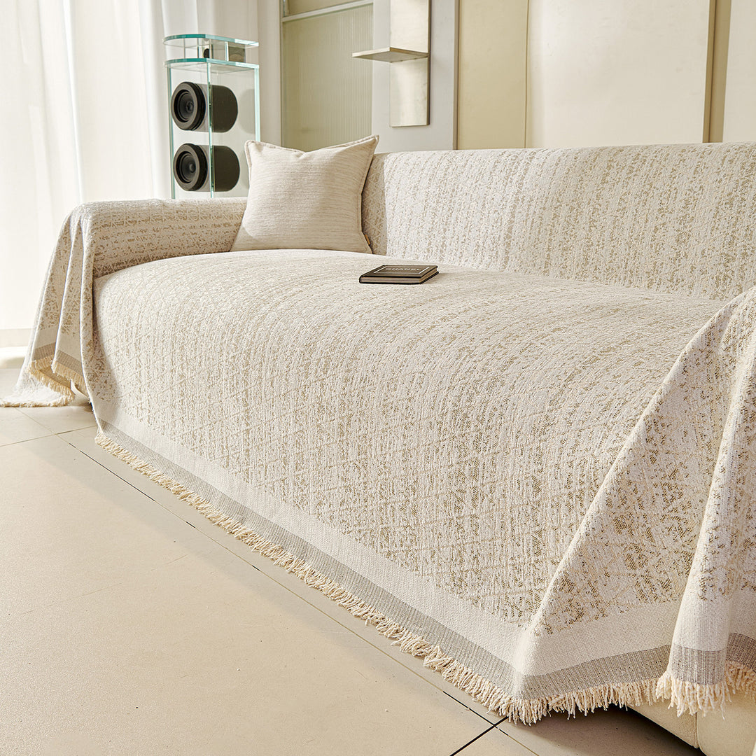 Textured Fringed Jacquard Sofa Throw Slipcover