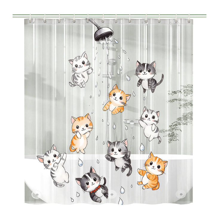 Cute Cartoon Cat-Themed Shower Curtain Kalsten