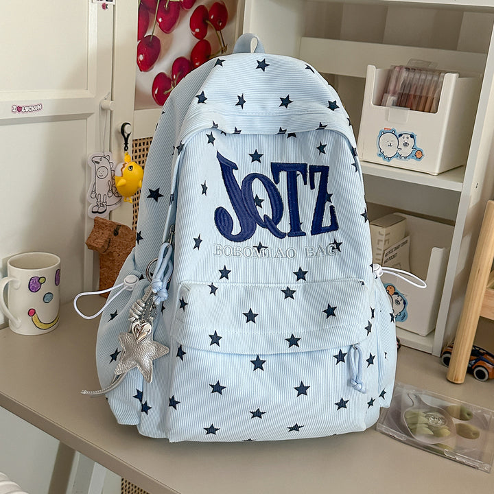 Stylish Star-Embellished Corduroy Backpack Kalsten