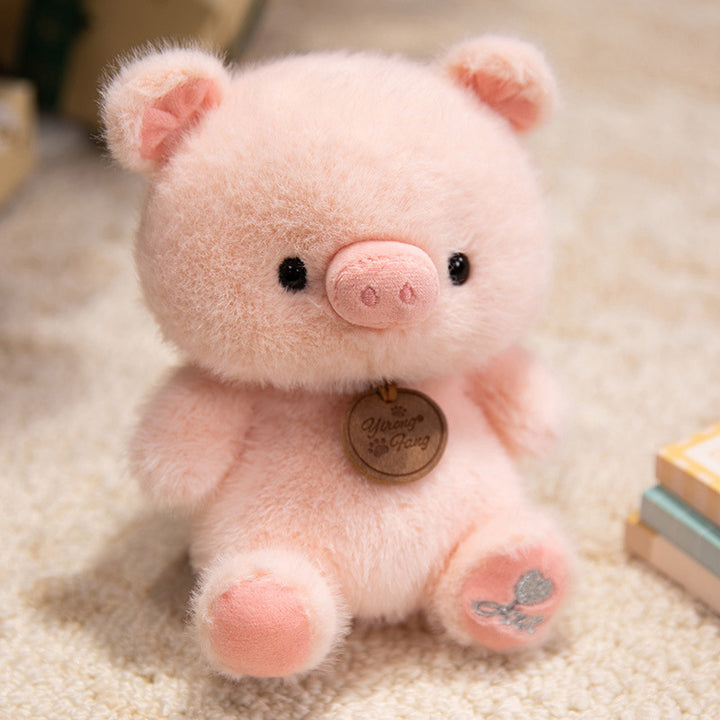 Plush Sitting Piglet Comforter Toy with Embroidered Paw Charm and Pendant Kalsten