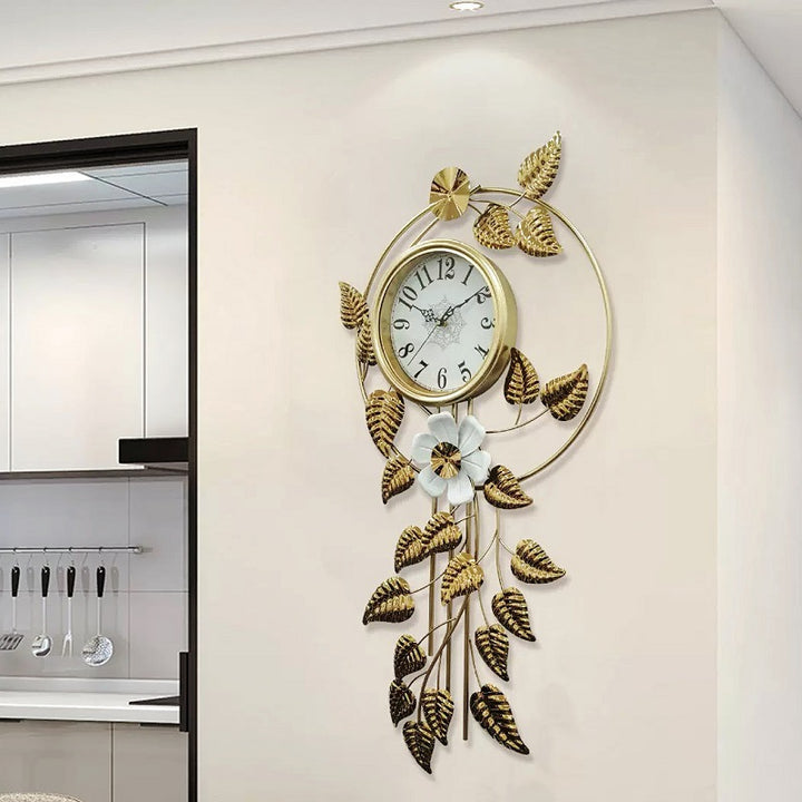 Decorative Wall Clock with Floral Accents Kalsten