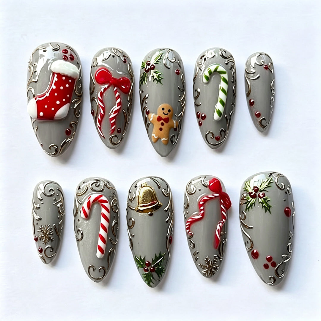 Decorative Holiday-Themed Press-On Nail Art Kalsten
