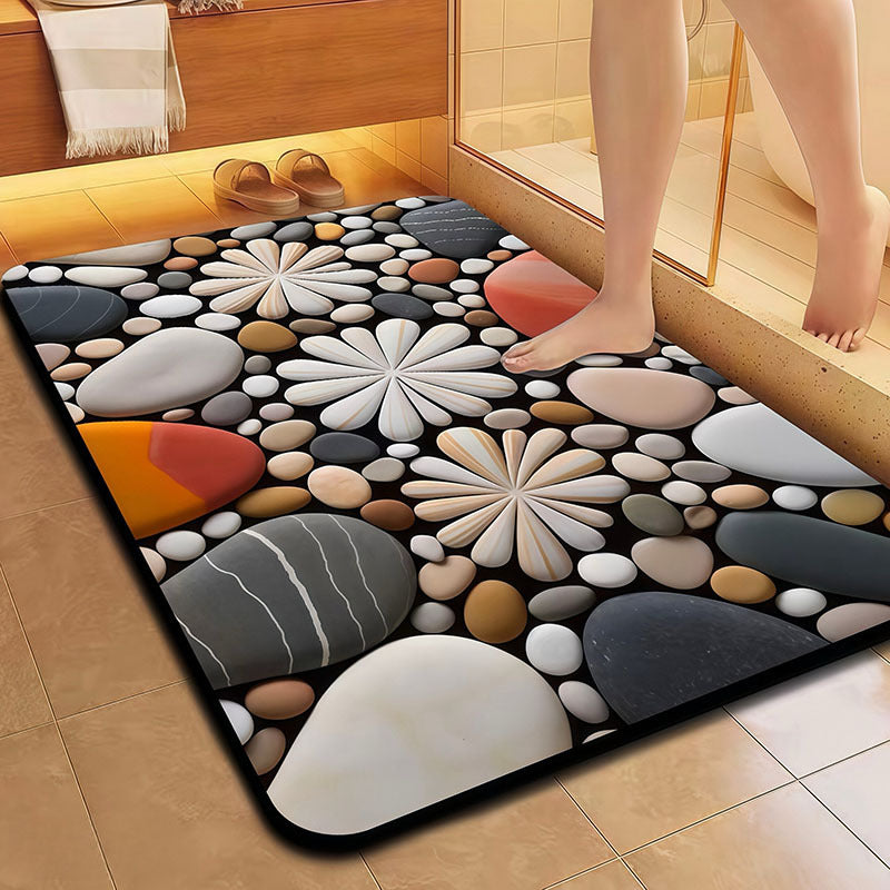 Artistic Leaf and Stone Textured Bath Mat