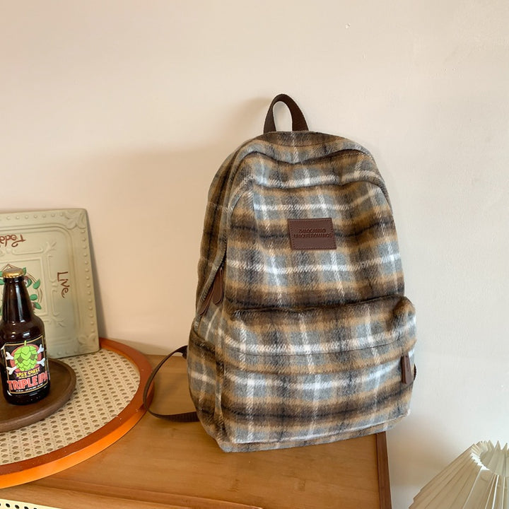 Cozy Plaid Patterned School Backpack