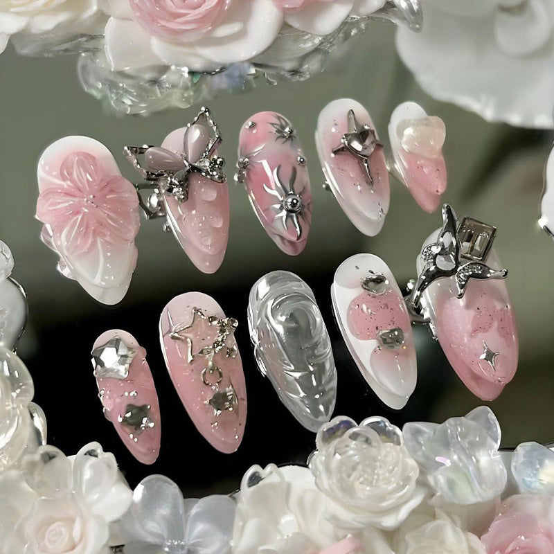 Acrylic nail set with sparkling 3D decorations and creative designs Kalsten