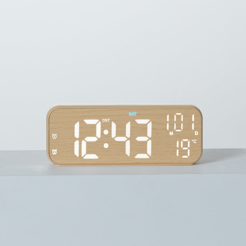 Digital wooden alarm clock with temperature and day of the week display Kalsten