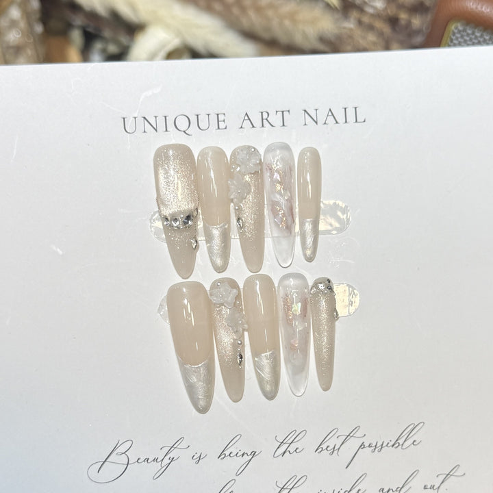 Artistic Long Press-On Nail Set with Elegant Floral Design Kalsten