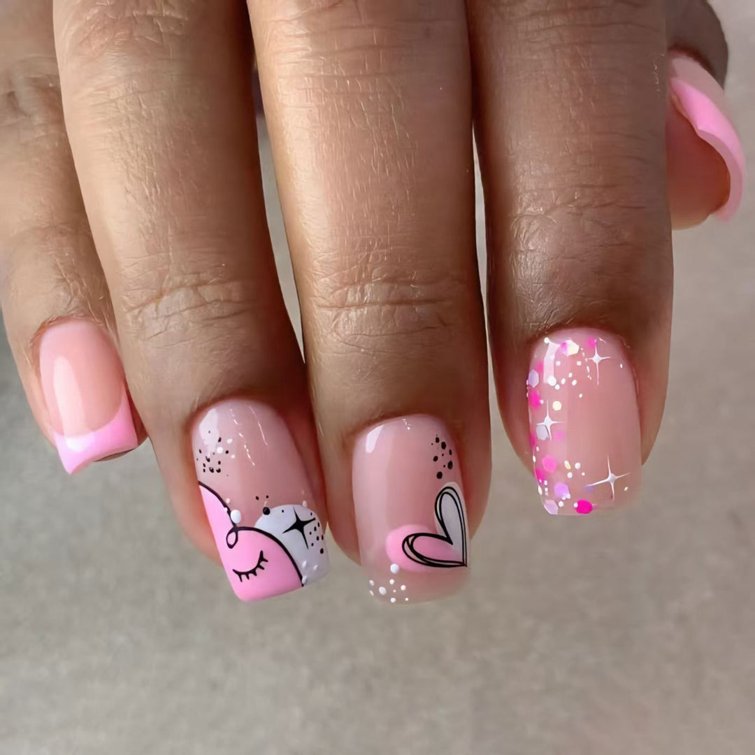 Artistic Nail Art Kit with Heart and Sparkle Designs