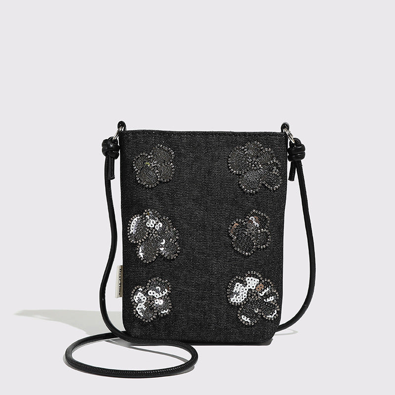 Decorative Denim Crossbody Clutch