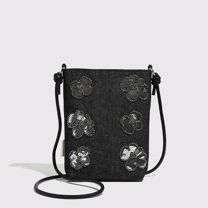 Decorative Denim Crossbody Clutch