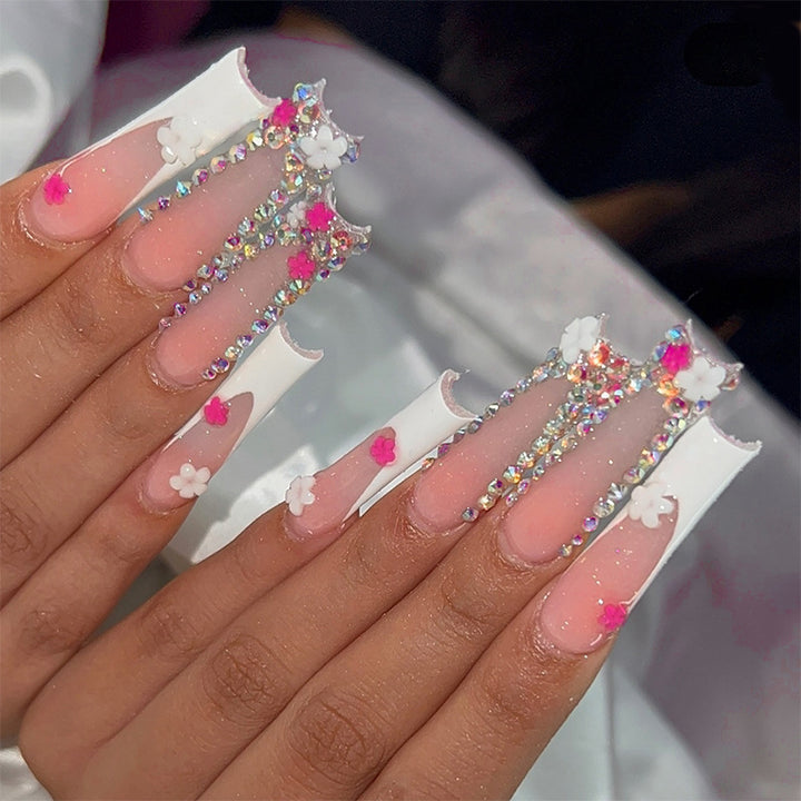 Decorative Press-On Nail Art Set with Floral and Gem Accents kalsten 1788496044