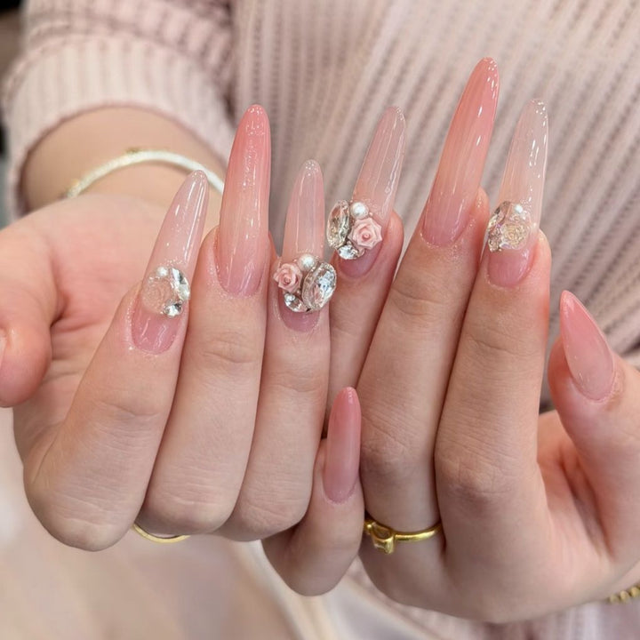 Stiletto Nail Art Extensions with Floral Accents