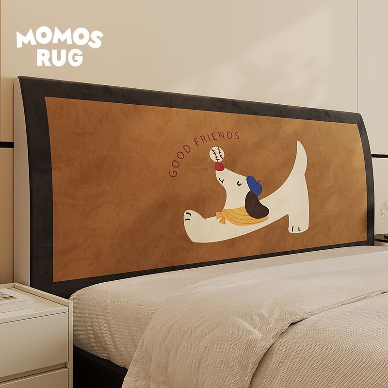 Upholstered Headboard Protector Cover with Cartoon Dog Suede-Look Finish