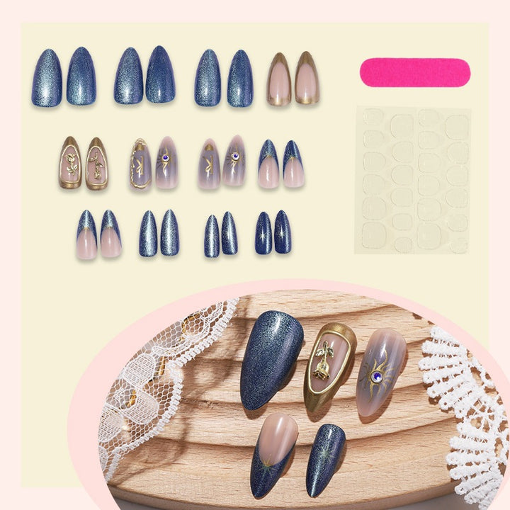 Artificial nail set with elegant gold and blue accents Kalsten