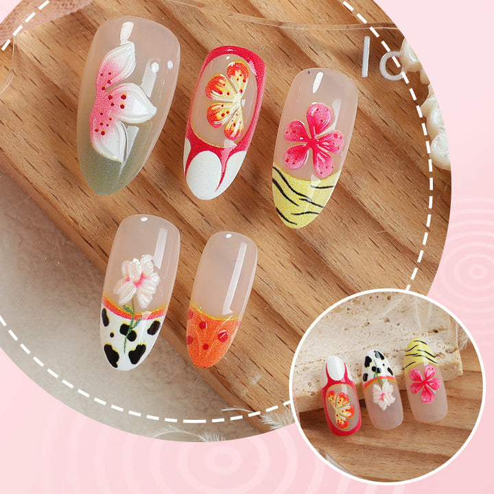 Artistic Hand-Painted Floral Press-On Nail Art Kalsten
