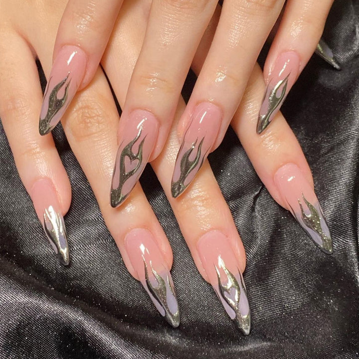 Elegant Stiletto Press-On Nail Art with Rhinestone Accents Kalsten