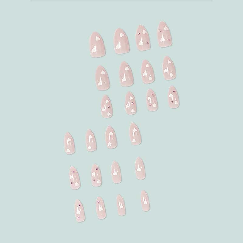 Decorative artificial nails with heart motif and rhinestones Kalsten