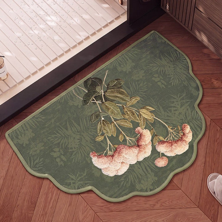 Floral Embroidered Bathroom Mat for Home