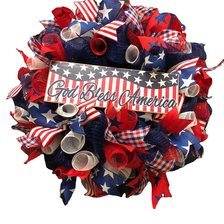 Unisex nan patriotic burlap starburst wreath with layered mesh petals and jute rosette center Kalsten