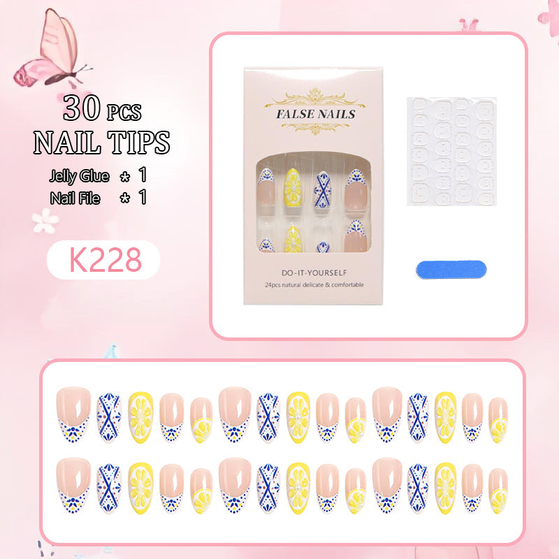 Artificial nail set with creative lemon and flower patterns Kalsten