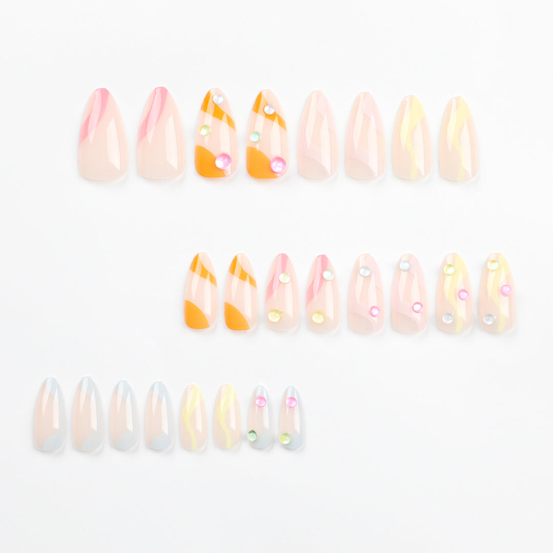 Artistic Nail Extensions with Colorful Design and Glitter Accents Kalsten