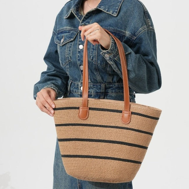 Straw shopping bag with structured accents Kalsten