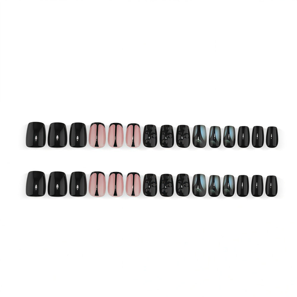 Artificial nails with elegant black and pastel accent design Kalsten