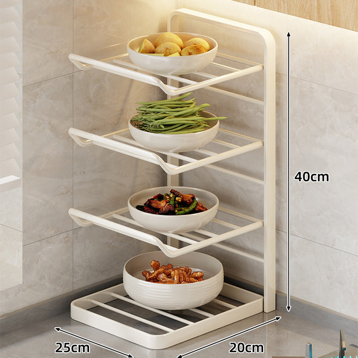 Multi-Tier Vertical Countertop Rack for Bowls with Drip Tray & Slanted Shelf Design