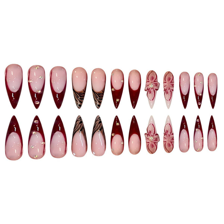 Elegant Stiletto Press-On Nail Art Set with Floral and Geometric Designs Kalsten