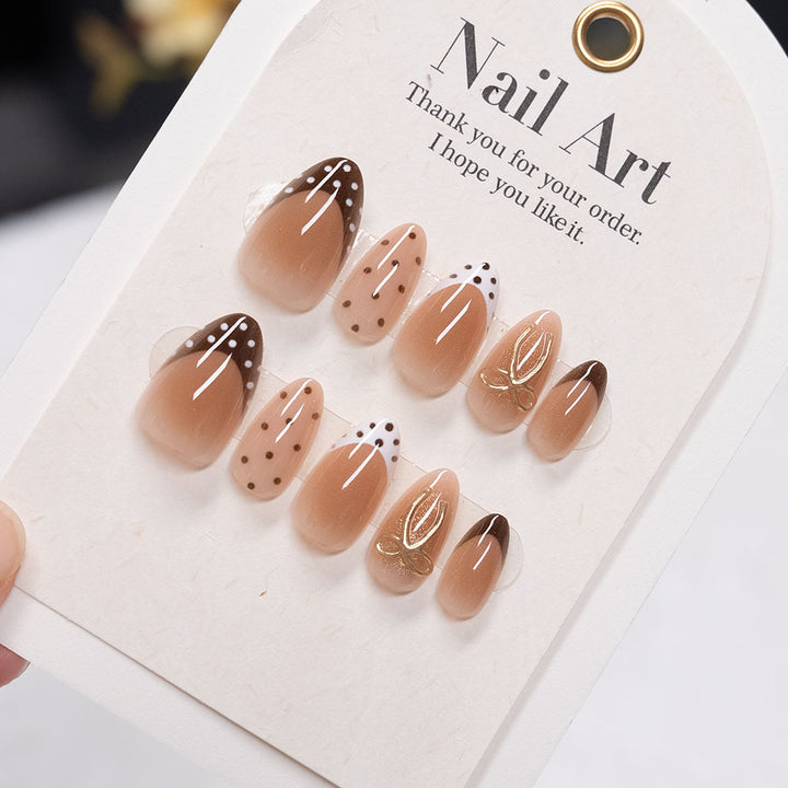 Decorative Press-On Nails with Polka Dot and Bow Designs