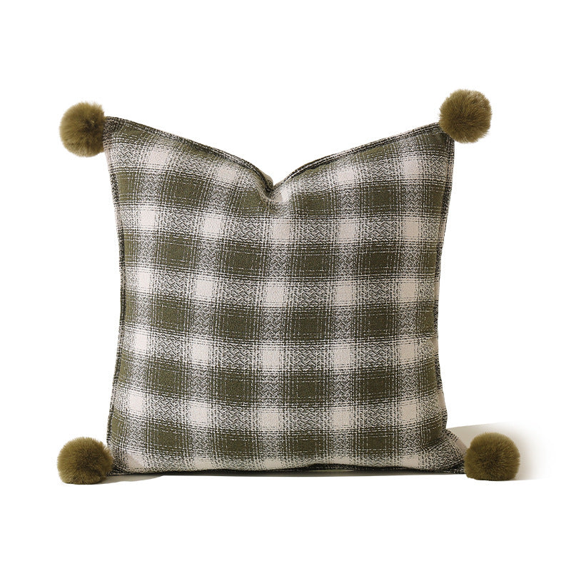 Decorative square cushion cover with pompom corners and checkered jacquard pattern Kalsten