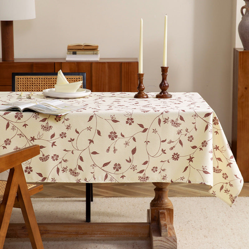 Light cotton blend tablecloth with vintage floral pattern and stain-resistant surface