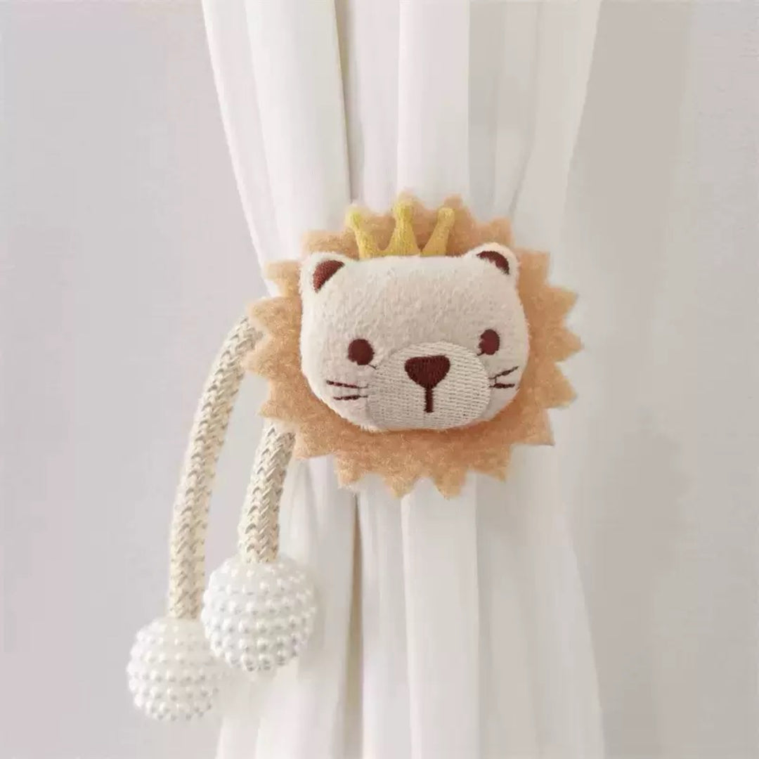 Plush Bear Curtain Tieback with Braided Rope and Pearl Tassels