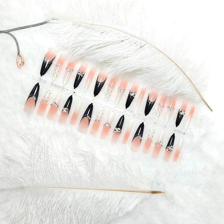 Elegant Artificial Nails with Glitter Accents and Fashionable Design Kalsten