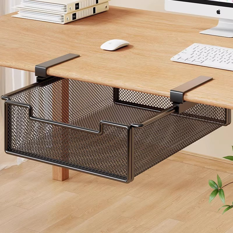 Under-Table Slide-Out Mesh Organizer Drawer with Adjustable Overedge Brackets