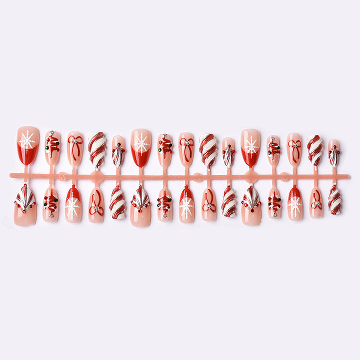 Holiday-Themed Press-On Nail Art Set with Festive Charms