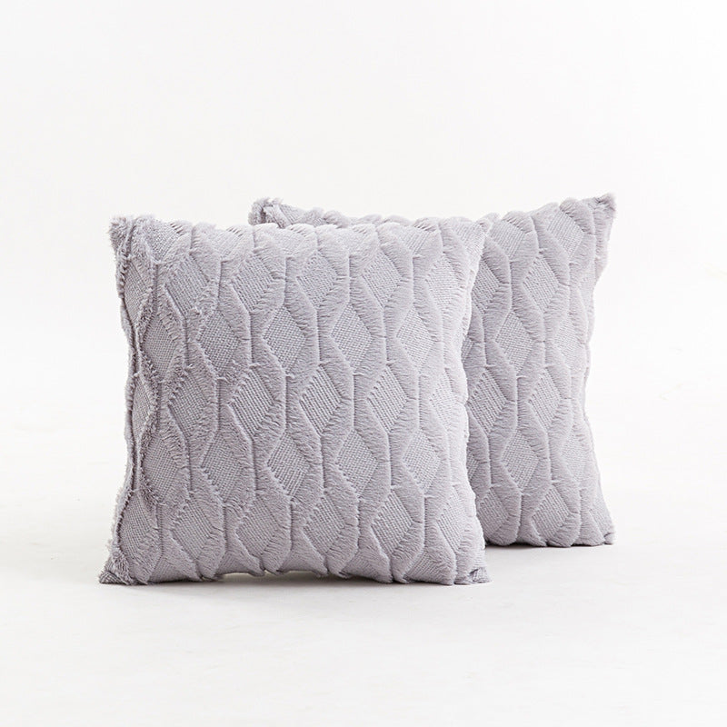 Textured Knit Diamond Tufted Square Throw Pillow Cover with Frayed Edge